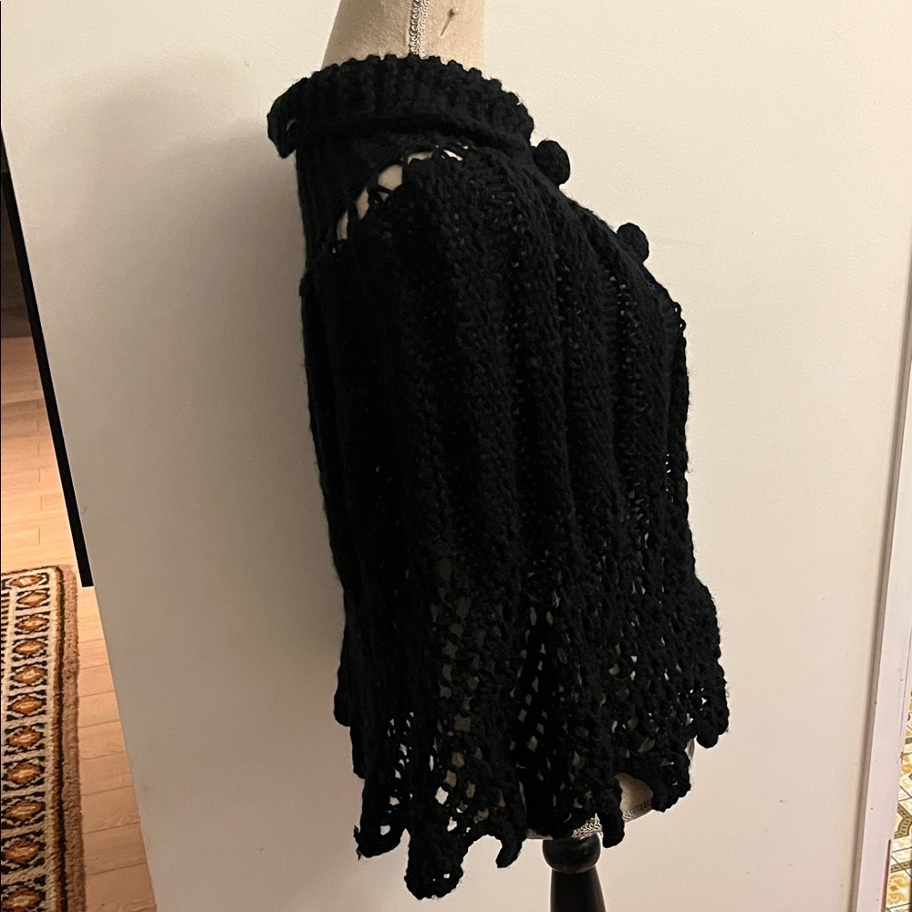 Hand Knit Crochet Poncho Cape Black WhimsyGoth - Picture 2 of 6